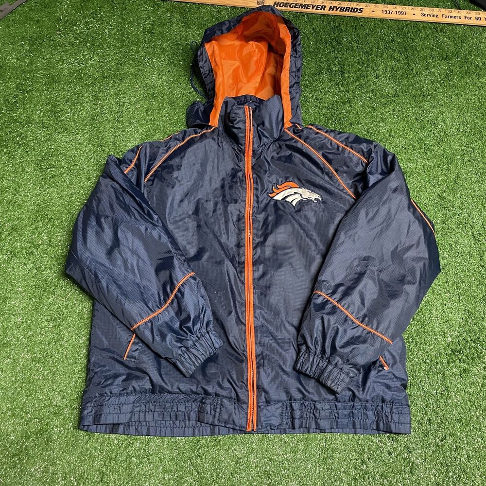 Denver Broncos NFL Zip Up Jacket Men’s Large Navy Orange Full Zip